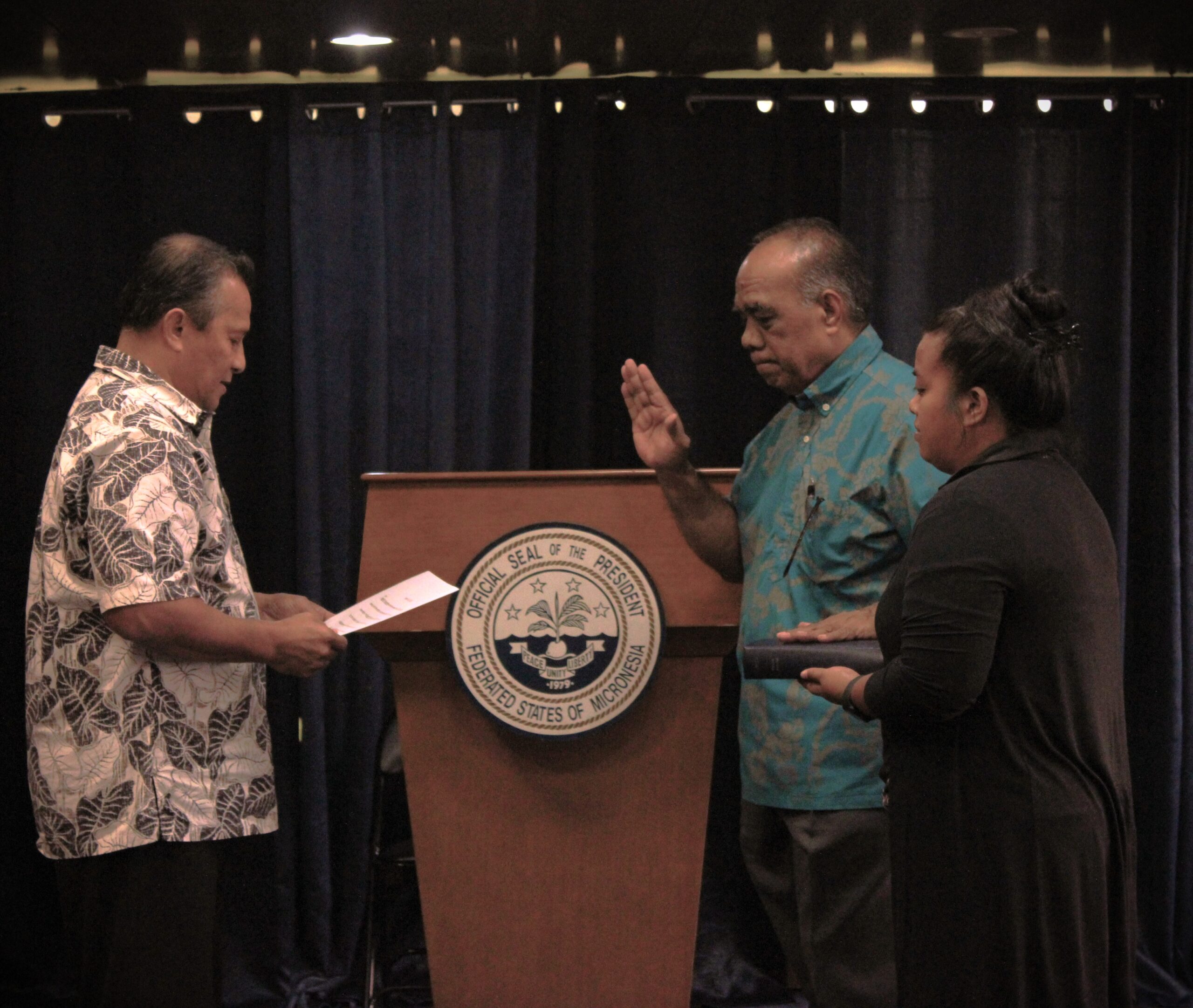 Vice President Palik swears in Waguk - Chuuk NORMA Board Member